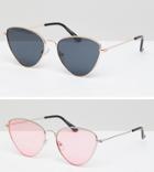 7x 2 Pack Aviator Sunglasses - Multi