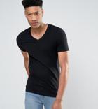 Asos Design Tall Muscle Fit T-shirt With V Neck In Black - Black