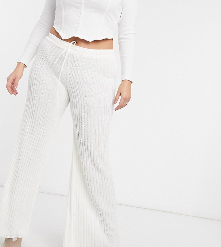 In The Style Plus X Lorna Luxe Lullaby Coordinating Ribbed Wide Leg Pants In Ecru-white