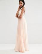Missguided Pleated Plunge Maxi Dress - Beige