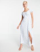 In The Style X Billie Faiers Sweetheart Bust Midi Dress With Thigh Split In White Floral Print-multi