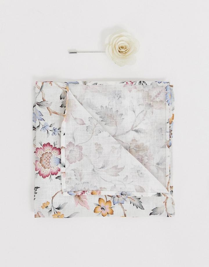 Gianni Feraud Liberty Print Pocket Square And Lapel Pin-white