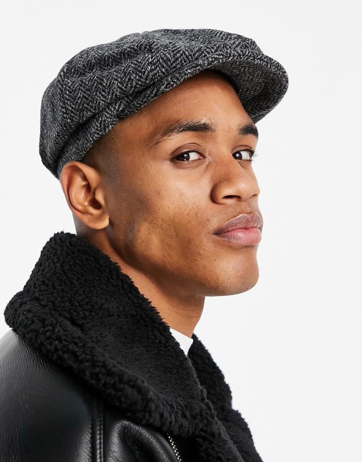 Boardmans Harris Tweed Bakerboy Hat In Black