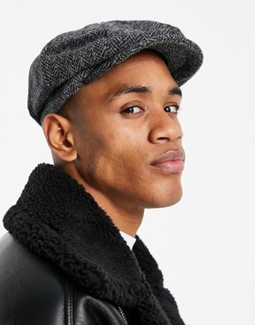 Boardmans Harris Tweed Bakerboy Hat In Black