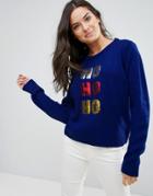 Brave Soul Ho Ho Ho Holidays Sweater With Sequins - Blue
