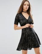 Asos 40s Mini Tea Dress In All Over Lace - Black