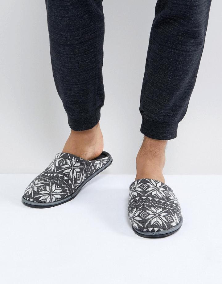 New Look Mule Slippers In Gray Fairisle Print - Gray