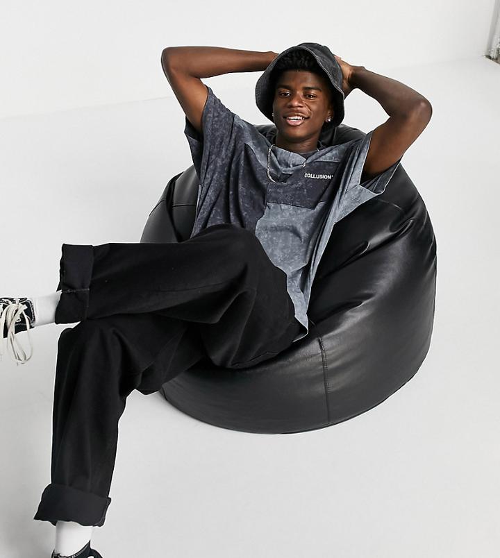 Collusion Oversized T-shirt With Cut & Sew Panels In Acid Wash Gray-grey