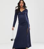 Tfnc Maternity Scuba Maxi Wrap Dress In Navy - Navy