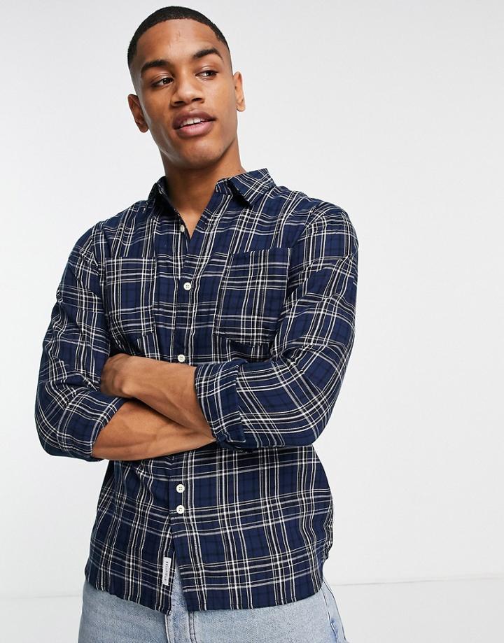 Bellfield Long Sleeve Check Shirt In Navy