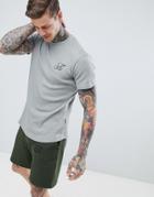 Ascend Muscle Fit Salt And Pepper Ribbed T-shirt With Curved Hem - Gray