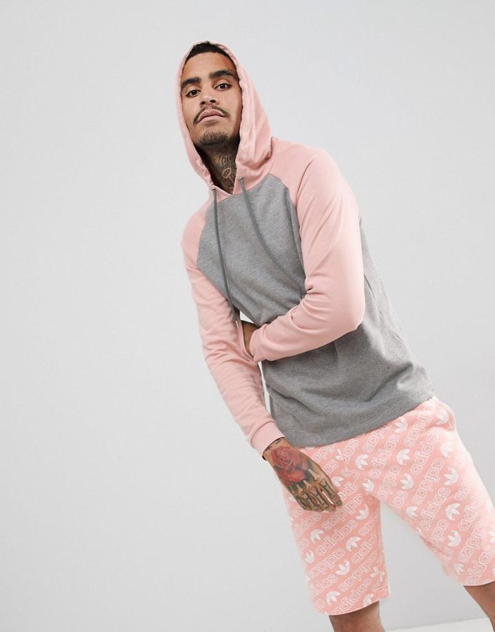 Asos Hoodie With Contrast Nepp Sleeves In Gray And Pink - Gray