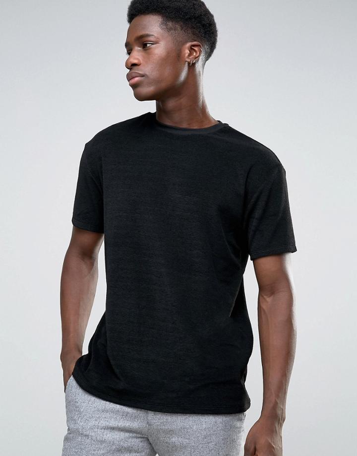 Bershka Towelling T-shirt In Black - Black