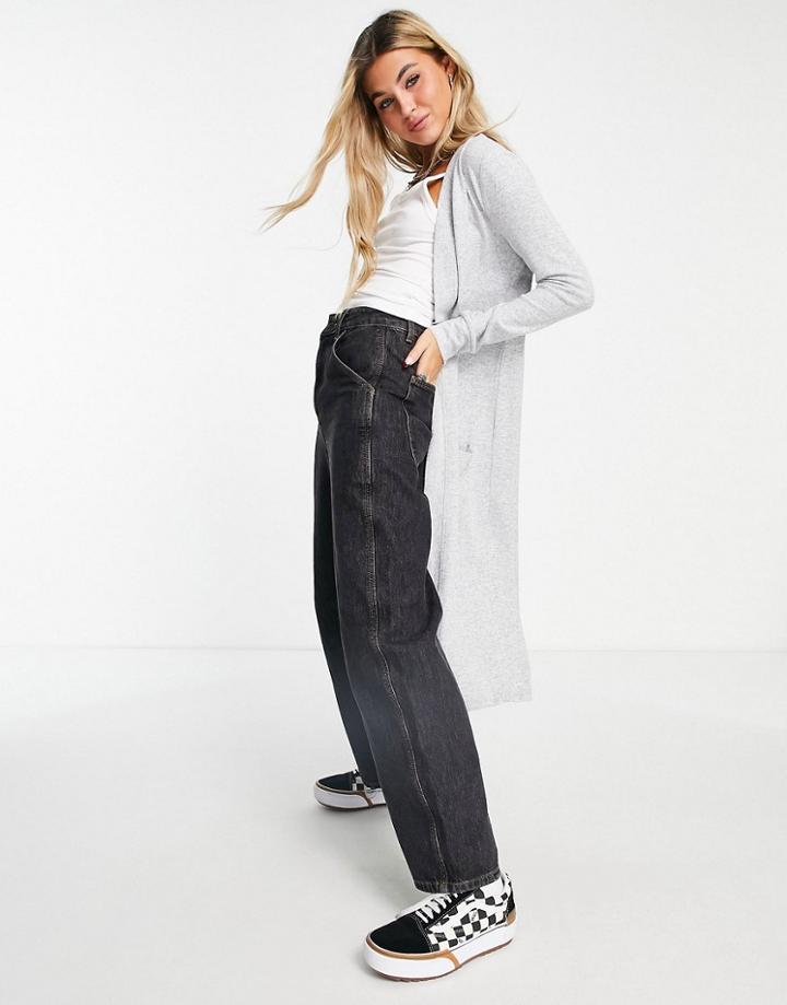 Noisy May Longline Cardigan In Light Gray-grey