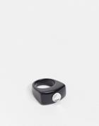 Asos Design Ring In Black Plastic With Clear Crystal