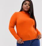 Asos Design Curve Long Sleeve Crop Top With Turtleneck And Raw Hem In Rib In Orange - Pink