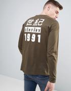 Asos Dropped Shoulder Oversized Long Sleeve T-shirt With Symbol Back Print - Green