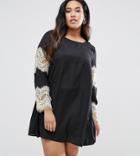 Ax Paris Plus Swing Dress With Lace Sleeves - Black