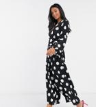 Asos Design Petite Wrap Tie Jumper In Mono Polkadot Print-multi