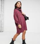 Asos Design Petite Super Soft Long Sleeve Roll Neck Mini Dress In Burgundy Heather-purple