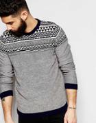 Asos Sweater With Blocked Geo-tribal Design - Navy