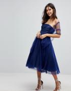 Forever Unique Tulle Strapless Midi Dress - Blue