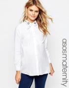 Asos Maternity Embroidered Casual Pussy Bow Shirt - Multi