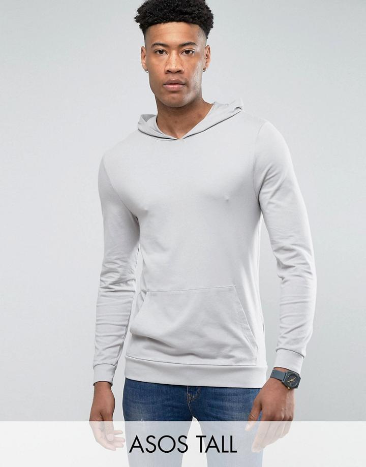 Asos Tall Lightweight Muscle Hoodie In Gray - Gray