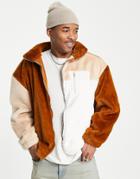 Liquor N Poker Micro Fur Jacket In Cream And Brown Paneling