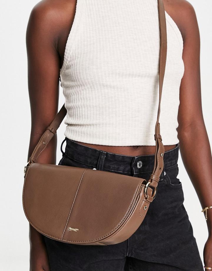 Paul Costelloe Leather Half Moon Shoulder Bag In Brown