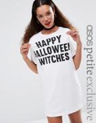 Asos Petite Happy Halloween Witches T-shirt Dress - White