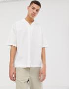 Asos White Boxy Shirt In White Shadow Stripe - White