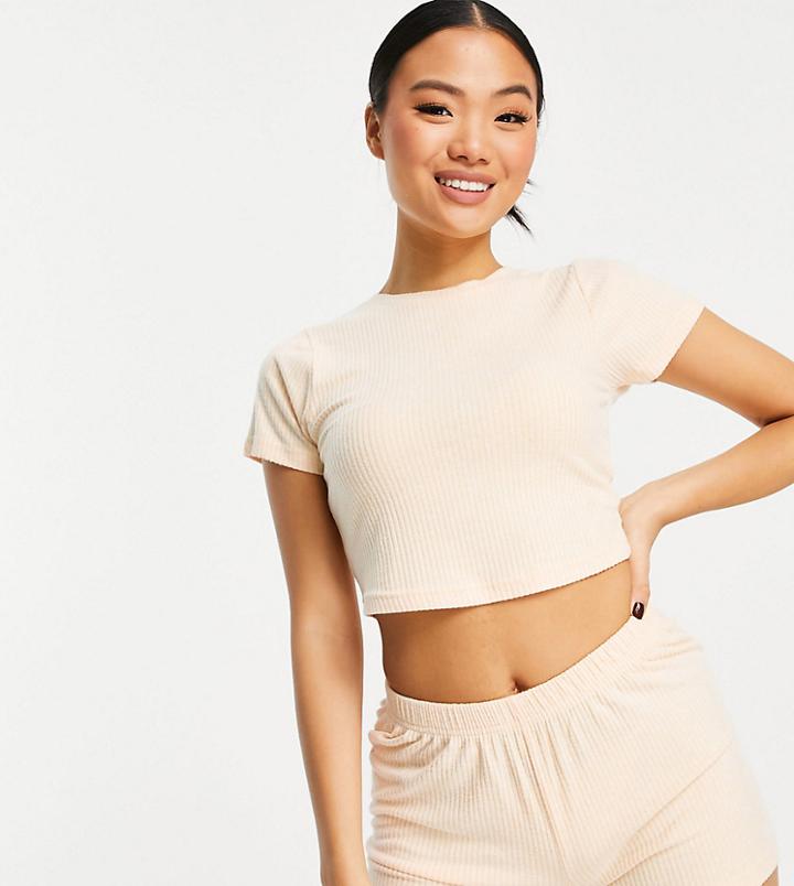 Asos Design Petite Exclusive Lounge Super Soft Ribbed Tee & Short Set In Yellow