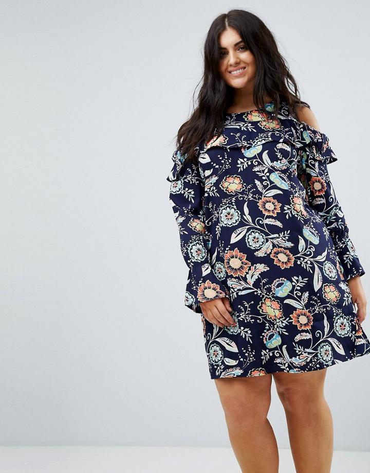 Ax Paris Floral Cold Shoulder Ruffle Dress - Multi