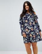 Ax Paris Floral Cold Shoulder Ruffle Dress - Multi