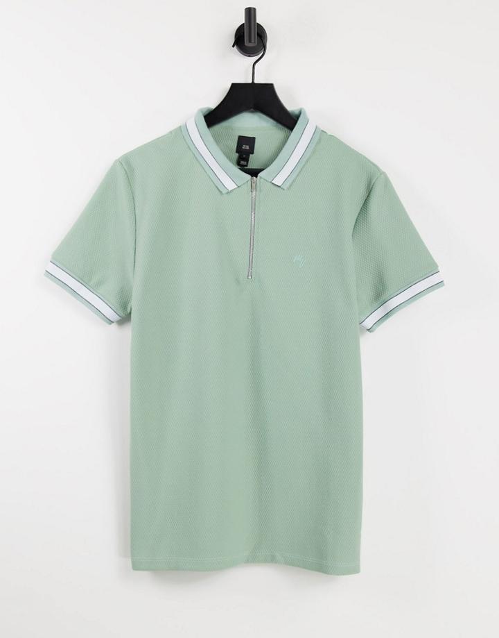 River Island Contrast Rib Polo In Green