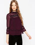 Asos Lace Insert Victoriana Top - Red