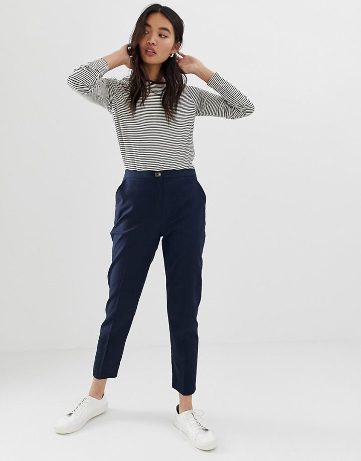 Asos Design Linen Clean Cigarette Pants-navy