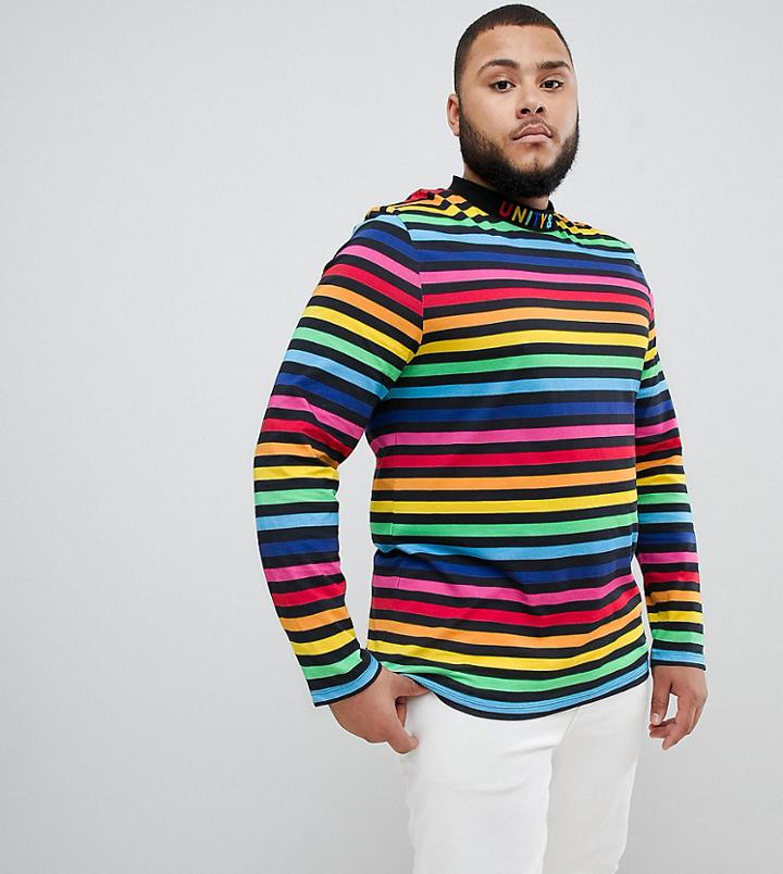 Asos Design X Glaad & Plus Long Sleeve T-shirt With High Neck And Embroidery - Multi