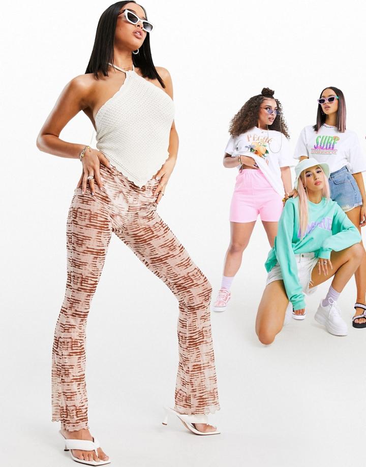 Asos Design Flared Pants In Sheer Abstract Print Mesh-multi