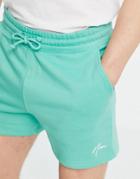 New Look Shorter Length Jersey Shorts With Embroidered Nlm In Green