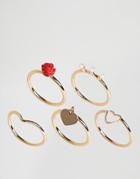 Asos Pack Of 5 Love Ring Pack - Gold