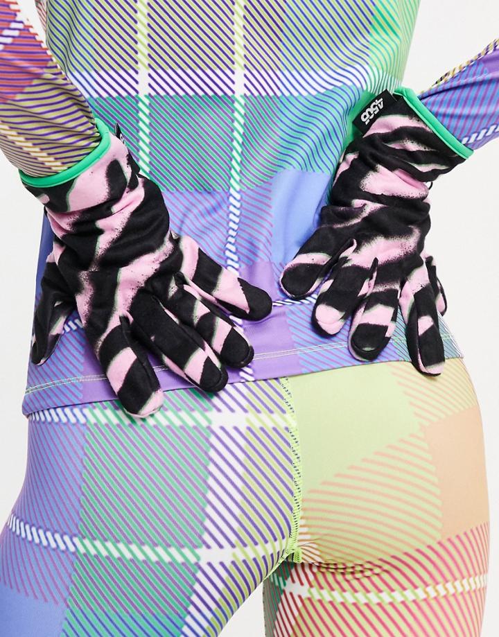 Asos 4505 Ski Gloves In Pink Zebra Polar Fleece-multi