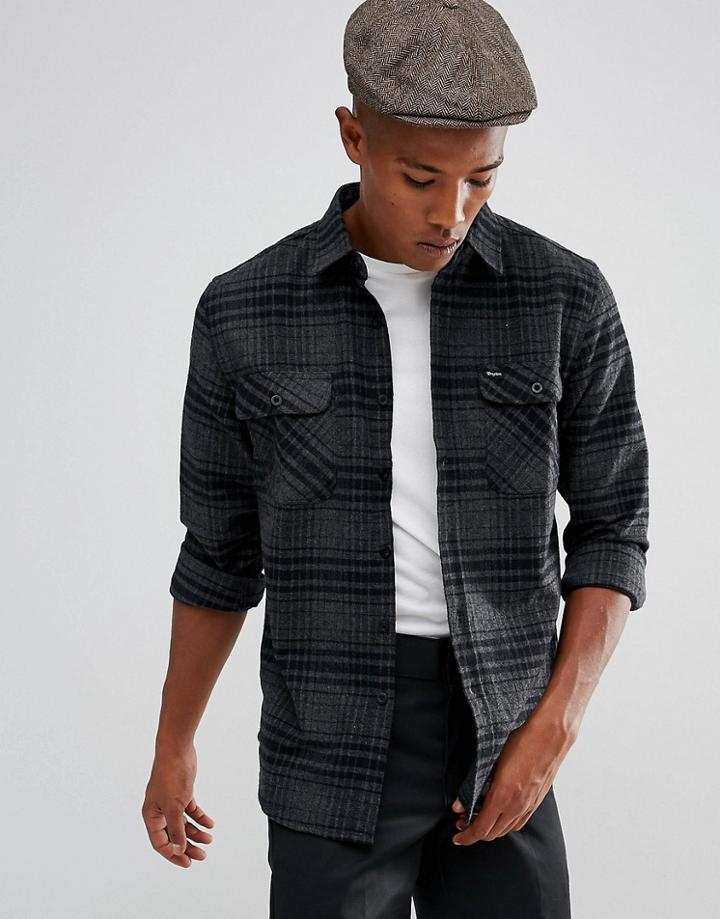 Brixton Bowery Flannel Check Shirt In Gray - Gray
