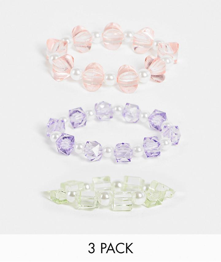 Topshop Clear Bead 3 X Multipack Bracelets In Pastel Multi