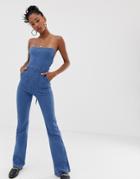 Emory Park Jumpsuit With Tie Back In Denim-blue