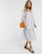 Asos Design Trapeze Midi Smock Dress In Ditsy Floral Printed Broderie-multi