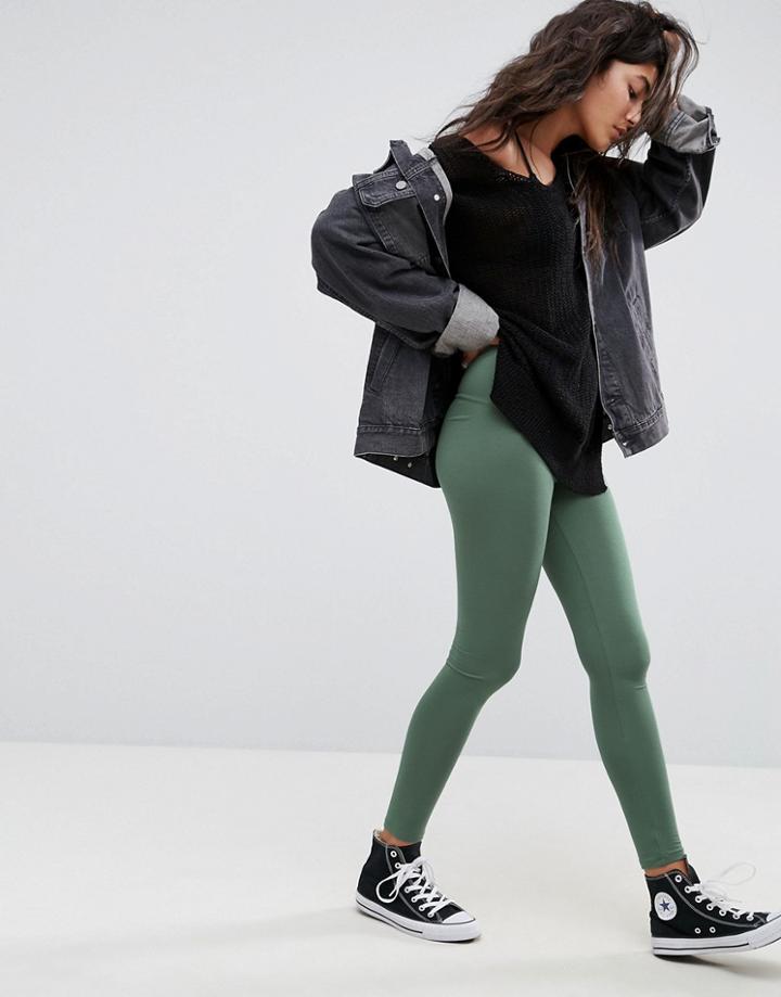 Asos High Waisted Leggings In Khaki - Green