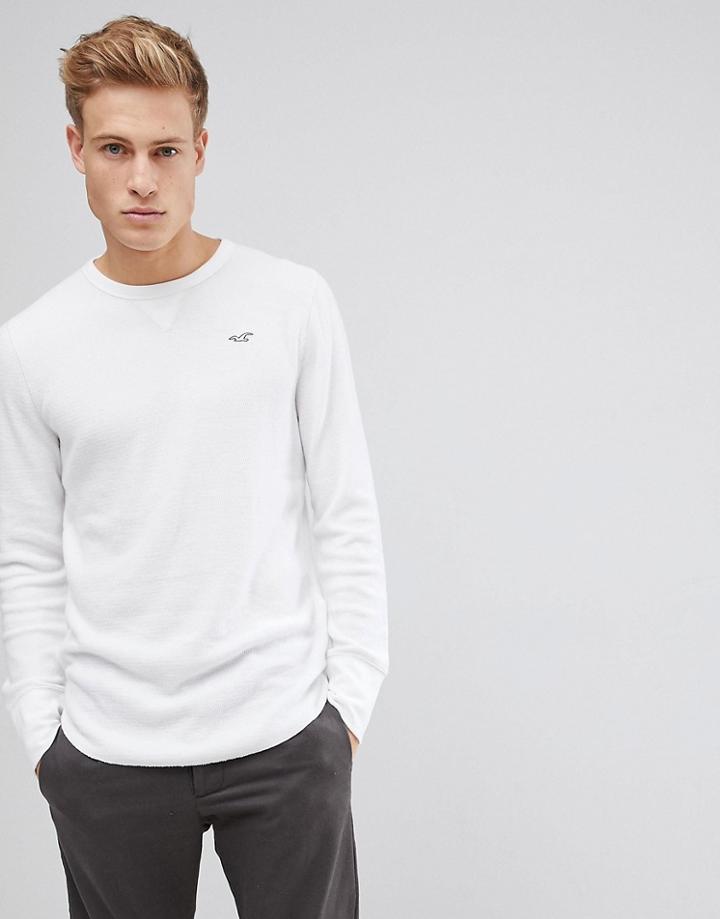 Hollister Logo Waffle Long Sleeve Top In Cream - Cream
