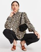 Y.a.s High Neck Blouse Set With 3/4 Sleeve In Black Ditsy Floral-multi